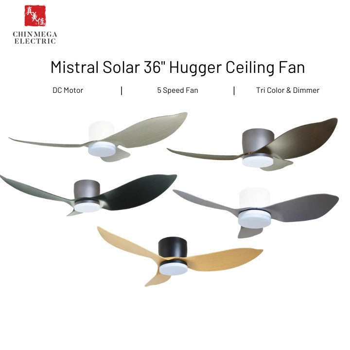 Mistral Solar 36" DC Motor Ceiling Fan Hugger Series / 24w Tri-Tone Lamp