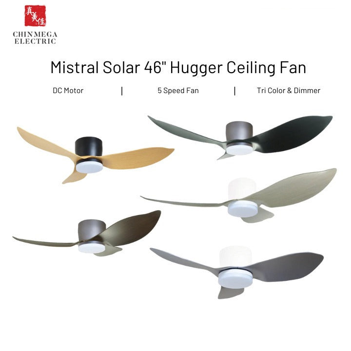 Mistral Solar 46" DC Motor Ceiling Fan Hugger Series / 24w Tri-Tone Lamp