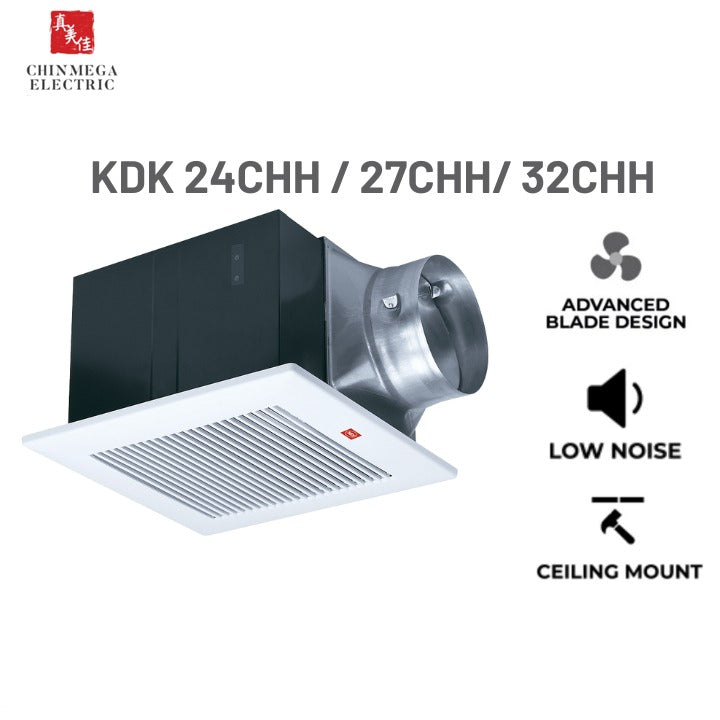 KDK Ceiling Mount Ventilating Exhaust Fan Steel Type with 2 Speed Motor 24CHH / 27CHH/ 32CHH (Enquire for installation)
