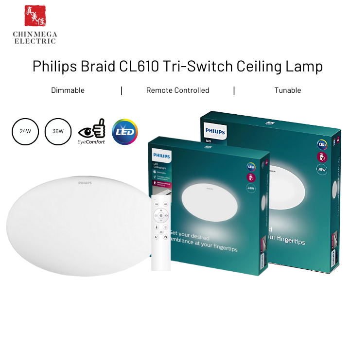 Philips Braid CL610 Tri-Color Ceiling Light with Remote Control | Tunable, Dimmable, Brightness Control