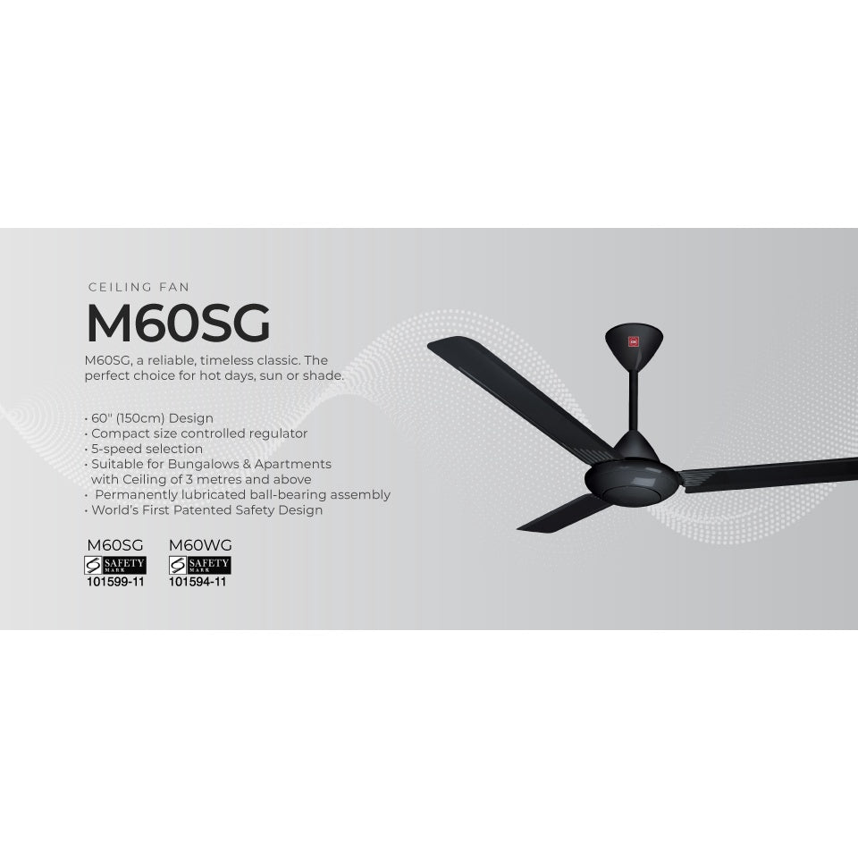 KDK 60" Ceiling Fan M60SG 150cm With Regulator (Enquire for Installation)
