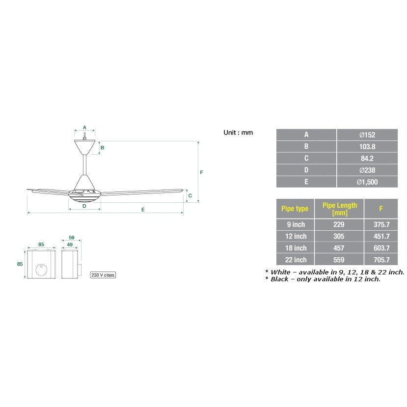 KDK 60" Ceiling Fan M60SG 150cm With Regulator (Enquire for Installation)