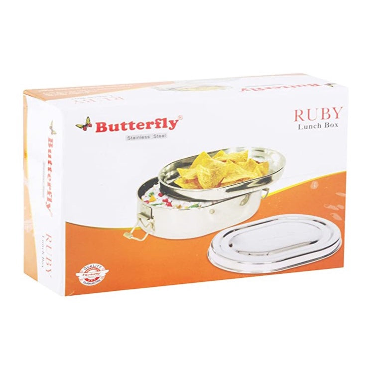 Butterfly Ruby Stainless Steel Lunch Box (Silver)