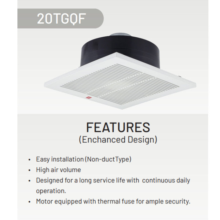 KDK 20cm Ceiling Mounted Ventilating Exhaust Fan 20TGQF (Enquire for Installation)