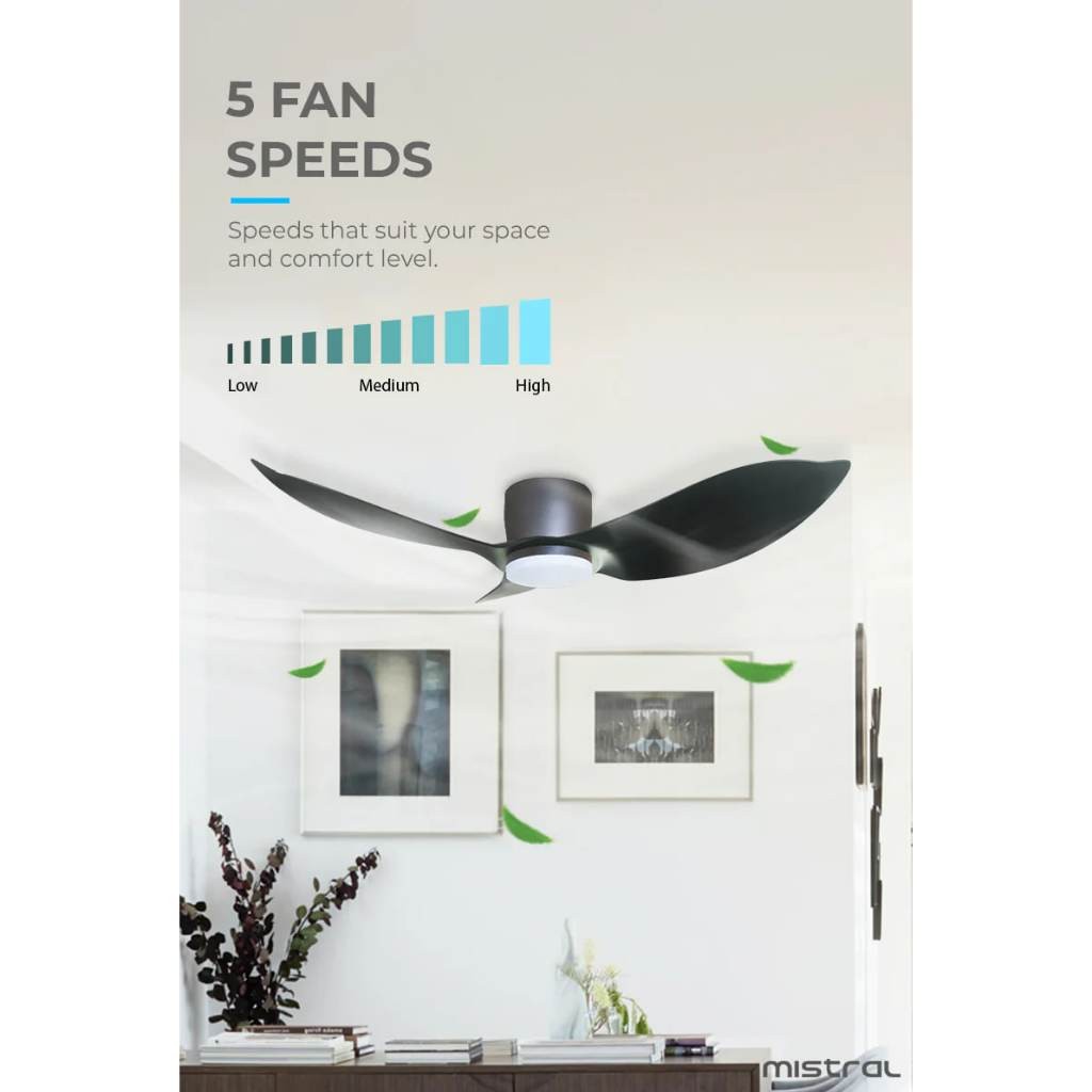 Mistral Solar 46" DC Motor Ceiling Fan Hugger Series / 24w Tri-Tone Lamp