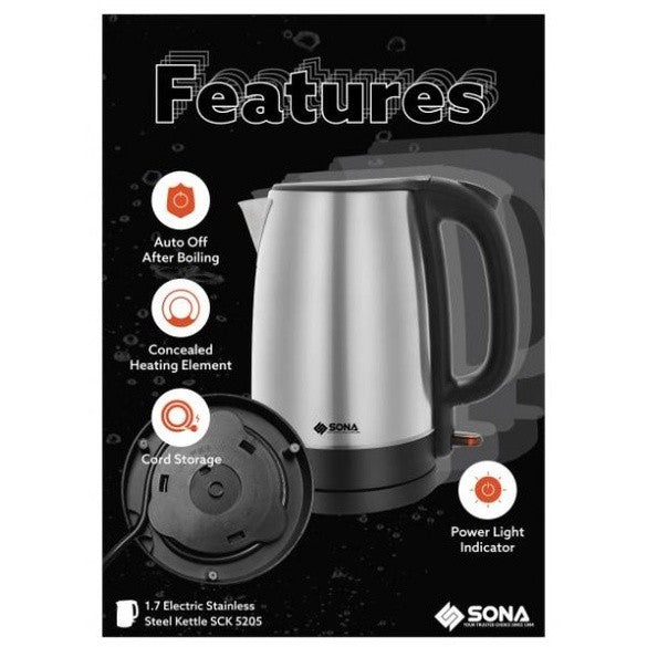 Sona 1.7L Electric Stainless Steel Kettle SCK 5205
