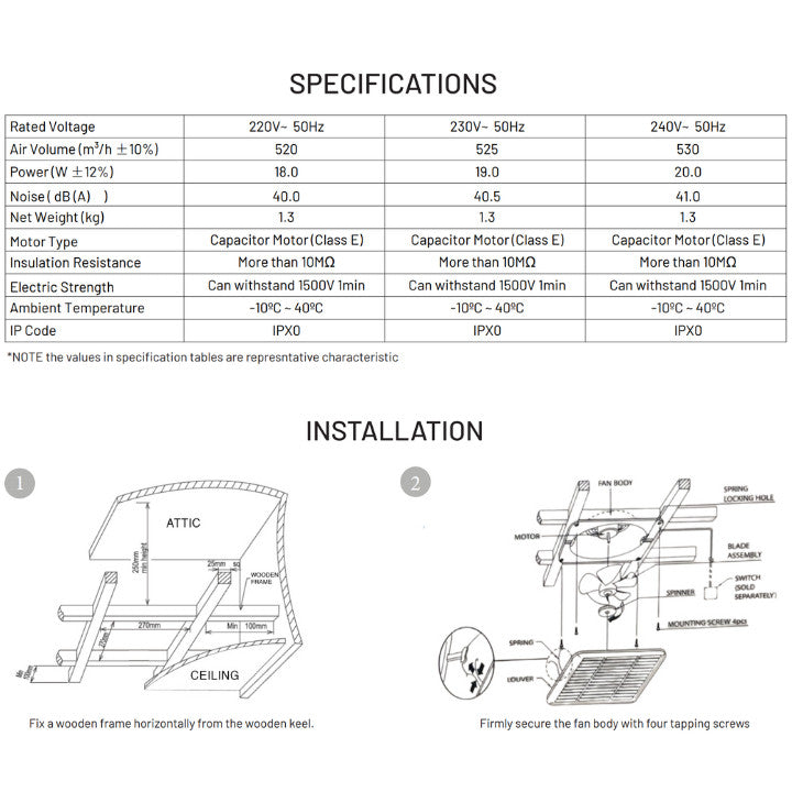 KDK 20cm Ceiling Mounted Ventilating Exhaust Fan 20TGQF (Enquire for Installation)