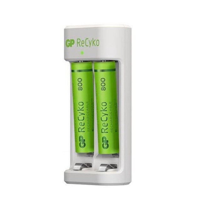 GP Recyko 2 Slot USD Charger E211 with 2x AA 2100mAh or 2x AAA 800mAh NiMH Batteries
