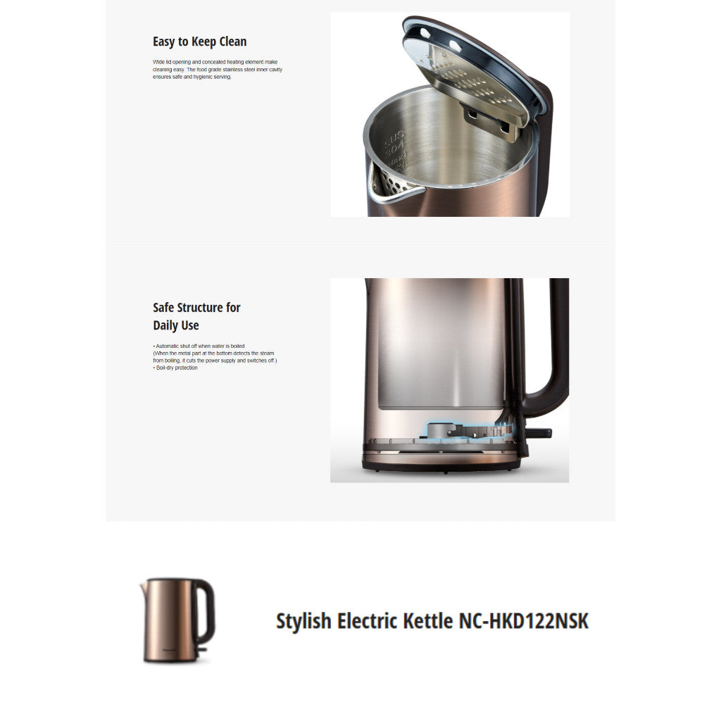 Panasonic 1.2L Double Layer Insulated Stainless-Steel Kettle | NC-HKD122 N(Gold)