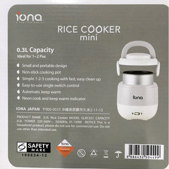 Iona 0.3L Mini Rice Cooker GLRC031