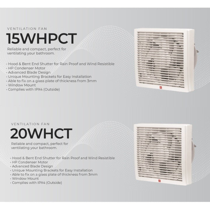 KDK 15cm/20cm Louver Type Window Mounted Ventilating Fan 15WHPCT/20WHCT (Enquire for Installation)