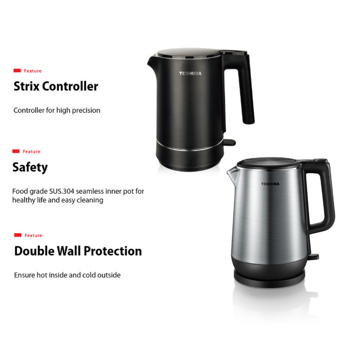 Toshiba 1.5L / 1.7L Double Wall Electric Kettle | KT-15DRRS / KT-17DRRS