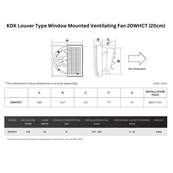 KDK 15cm/20cm Louver Type Window Mounted Ventilating Fan 15WHPCT/20WHCT (Enquire for Installation)