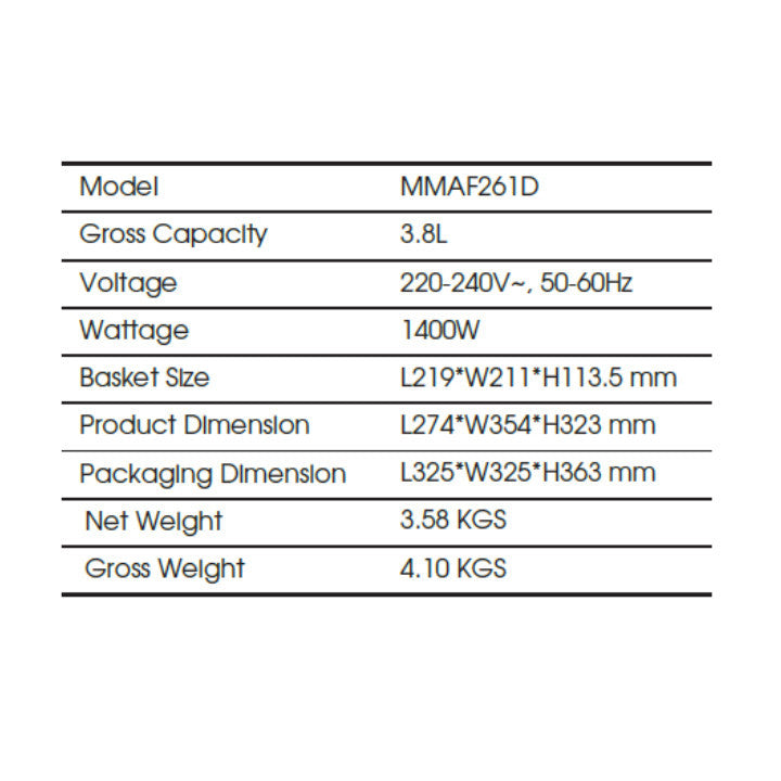 MAYER Digital Air Fryer 3.8L MMAF261D