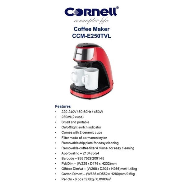 Cornell 2 Cups Coffee Maker CCME250TVL