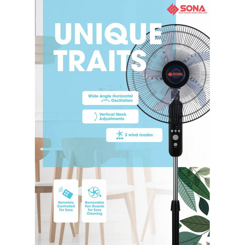 Sona 18” Remote Stand Fan SFS 1176 Remote Controlled Standing Fan (8 Years Warranty on Motor)