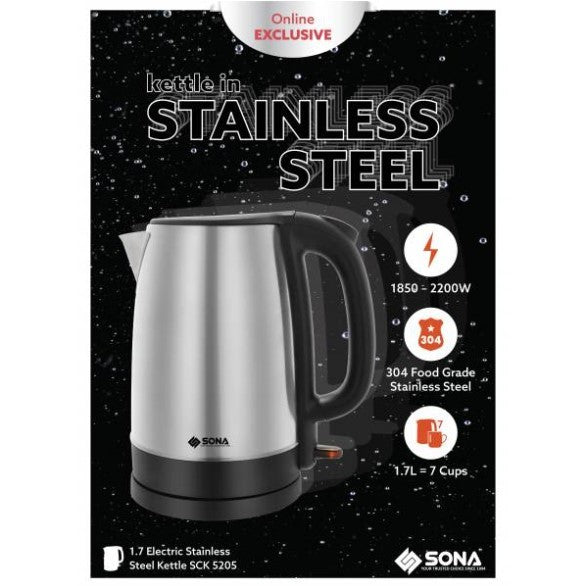 Sona 1.7L Electric Stainless Steel Kettle SCK 5205