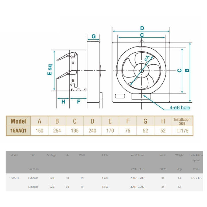 KDK 15cm Wall Mounted Ventilating Fan 15AAQ1 (Enquire for installation)