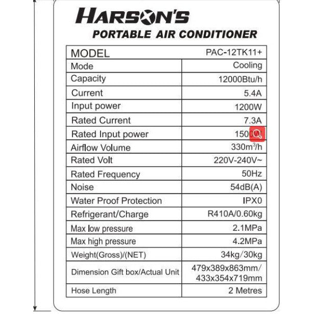 Harson's Portable Aircon 12000BTU / 14000BTU (PAC-12TK11 / PAC-14TK22)