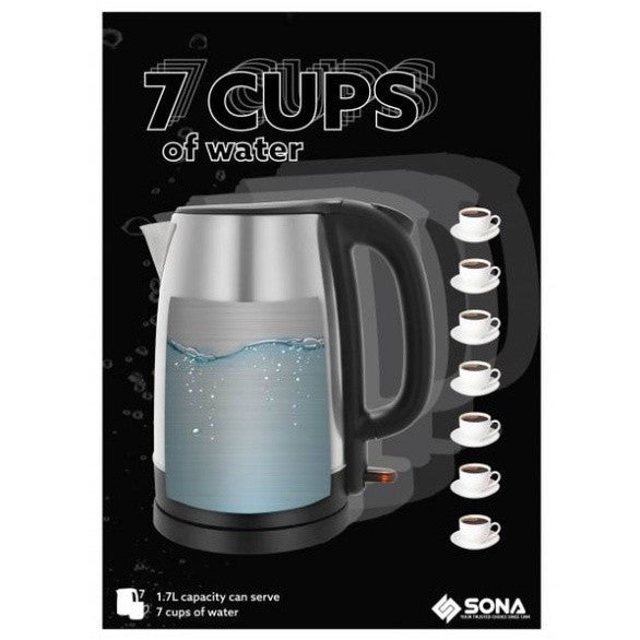 Sona 1.7L Electric Stainless Steel Kettle SCK 5205