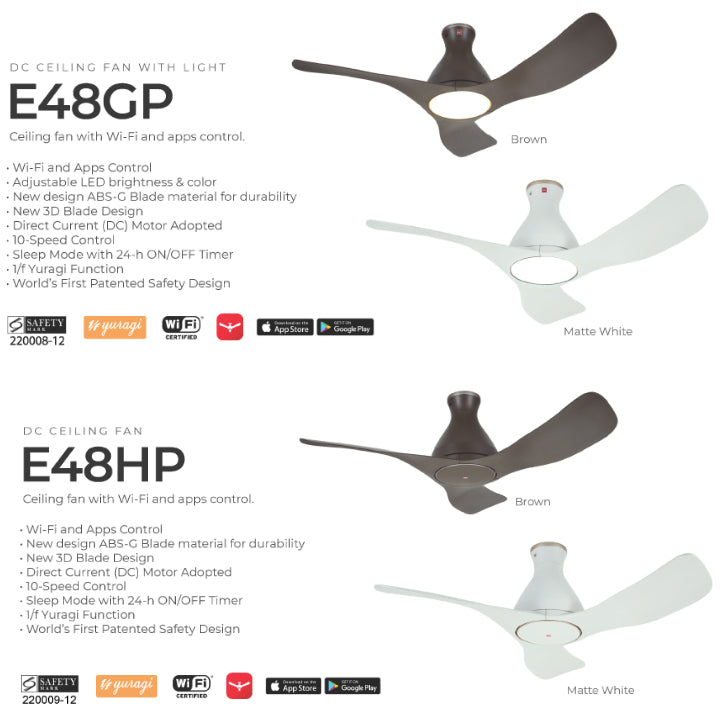 KDK Airy 40" / 48" DC Motor Ceiling Fan with Wifi Connectivity