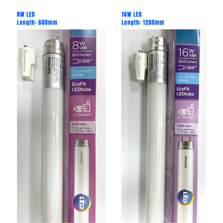 PHILIPS T8 LED ECOFIT light tube / 2ft (8W) / 4ft (16W / 20W) / Cool Daylight / Cool White