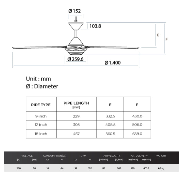 KDK 56" Ceiling Fan With Remote Control M56SR (Enquire for installation)
