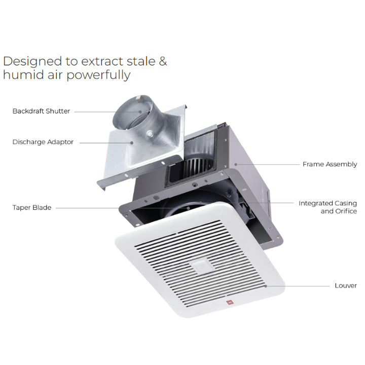 *New Model* KDK Ceiling Mount Ventilating Fan with Motion Sensor and Timer (24CURA / CURB) / (24CHRA / CHRB) (Enquire for installation)
