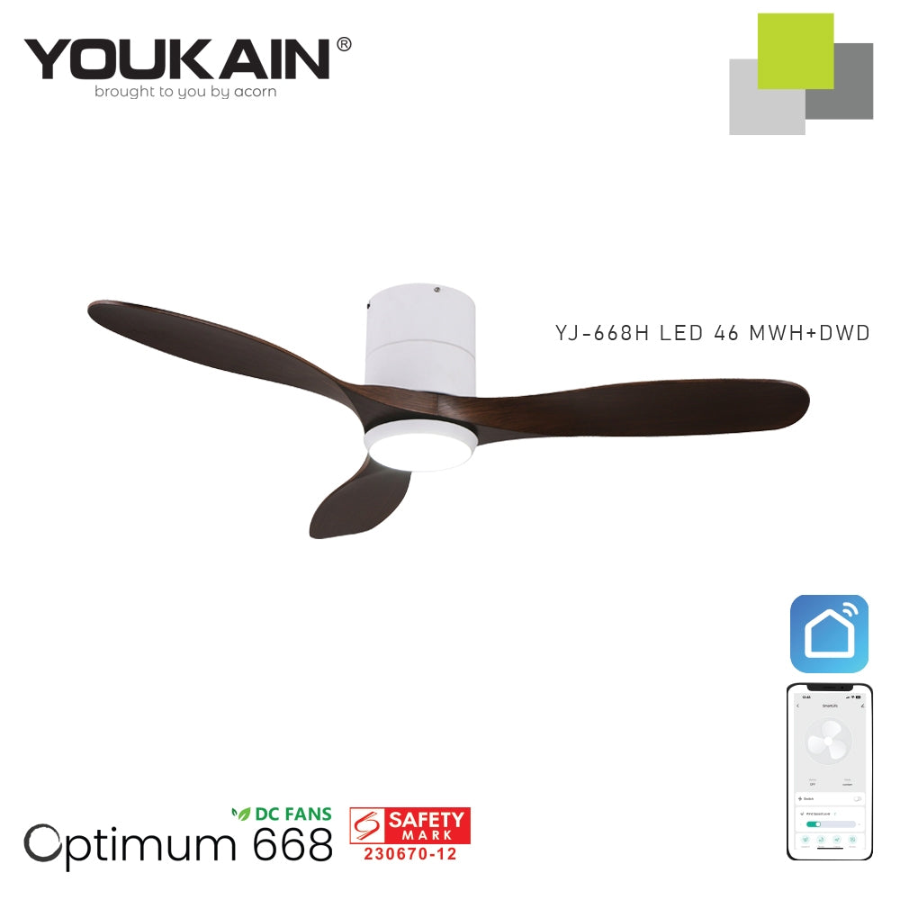 Youkain Optimum YJ-668H Hugger Flush Mount Smart DC Motor Ceiling Fan 36" / 46" / 52" w 24W LED Tri-Color Light*