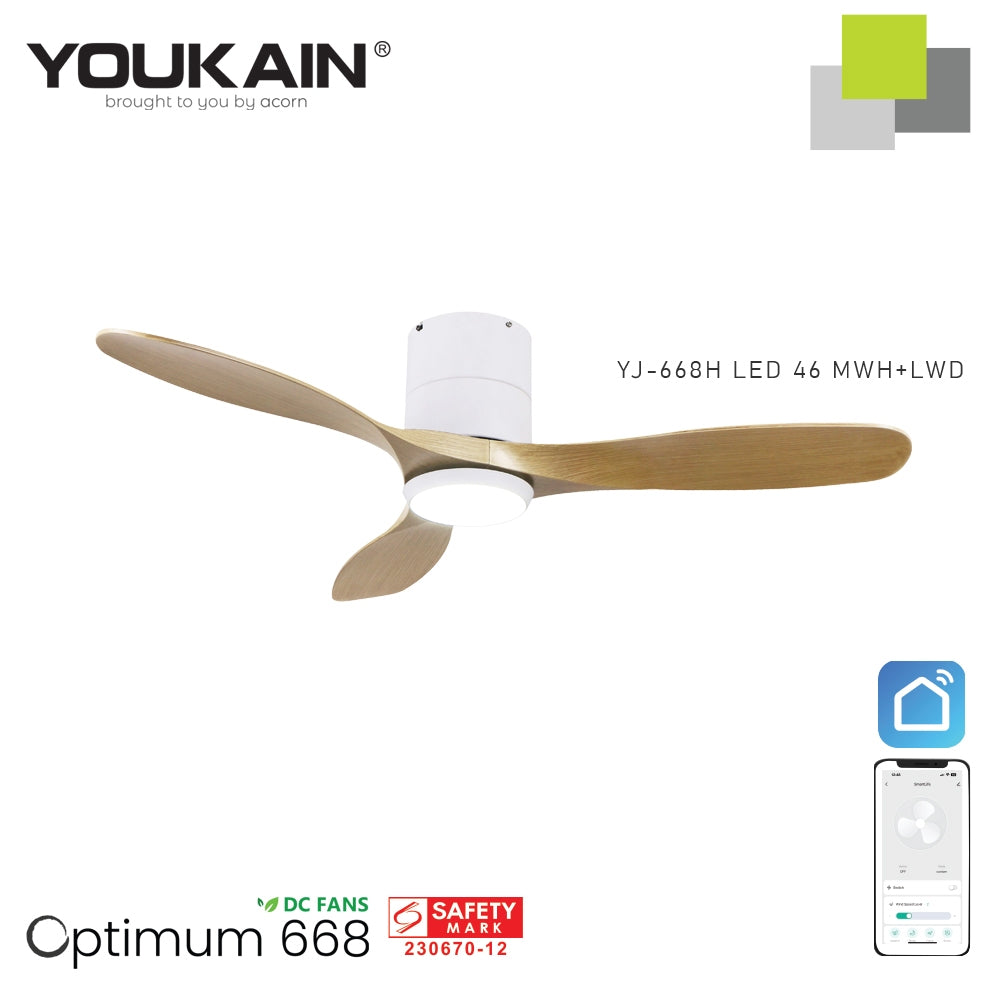 Youkain Optimum YJ-668H Hugger Flush Mount Smart DC Motor Ceiling Fan 36" / 46" / 52" w 24W LED Tri-Color Light*