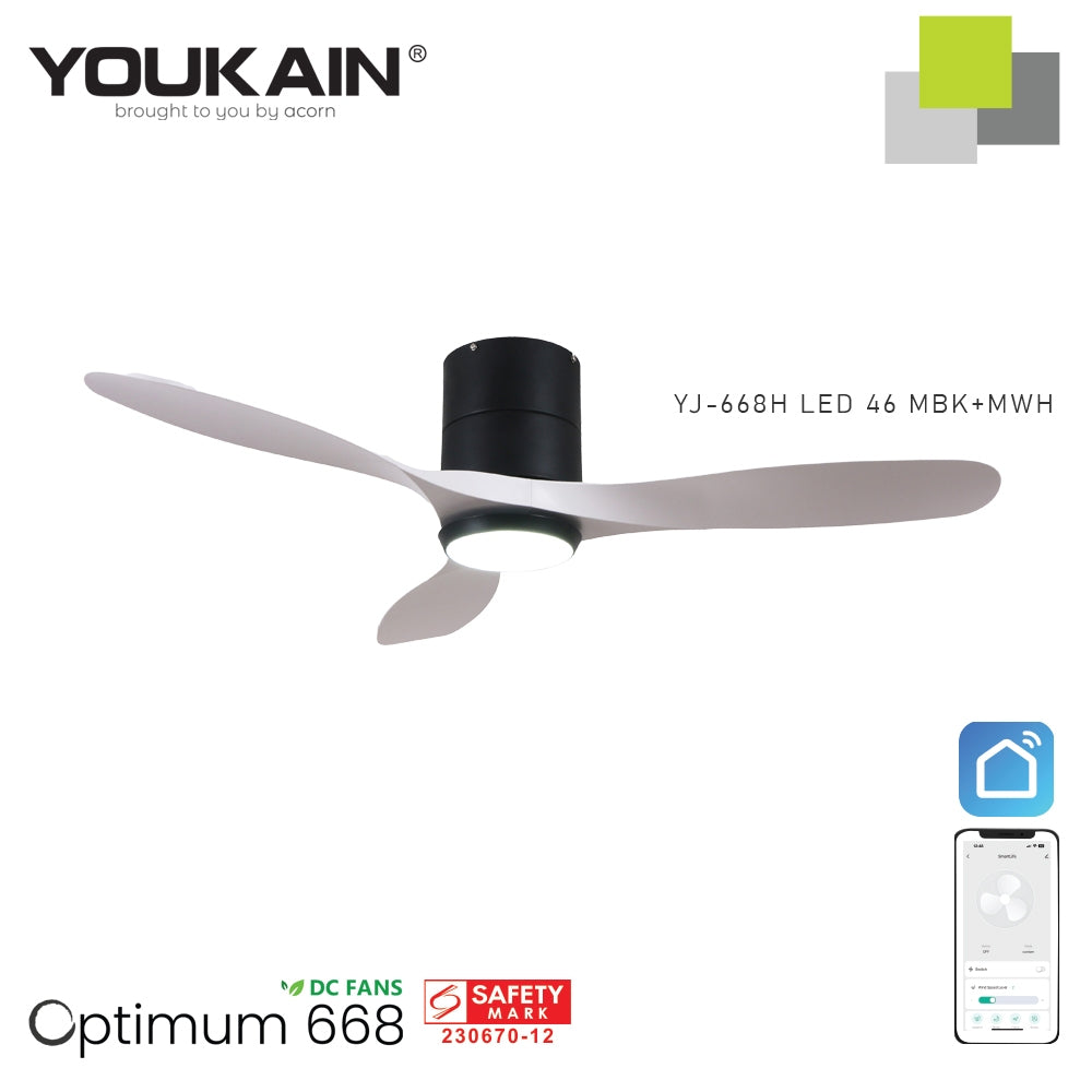 Youkain Optimum YJ-668H Hugger Flush Mount Smart DC Motor Ceiling Fan 36" / 46" / 52" w 24W LED Tri-Color Light*