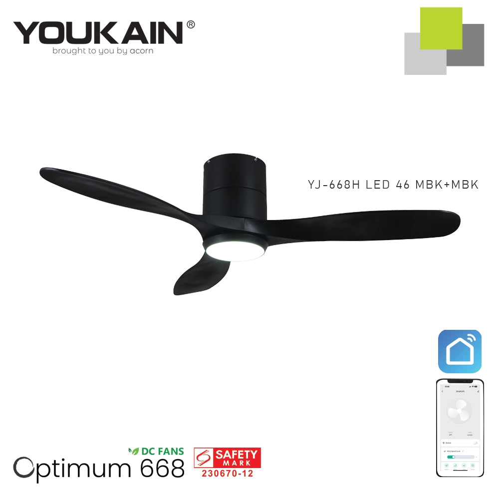 Youkain Optimum YJ-668H Hugger Flush Mount Smart DC Motor Ceiling Fan 36" / 46" / 52" w 24W LED Tri-Color Light*