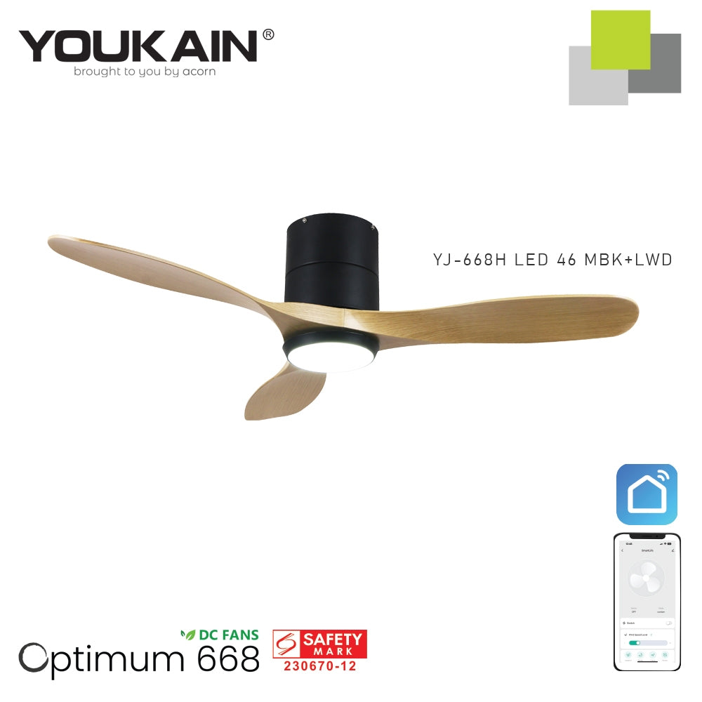 Youkain Optimum YJ-668H Hugger Flush Mount Smart DC Motor Ceiling Fan 36" / 46" / 52" w 24W LED Tri-Color Light*
