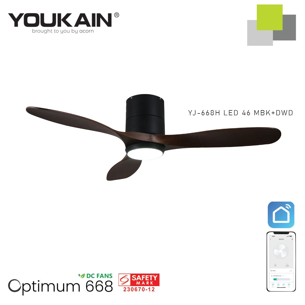 Youkain Optimum YJ-668H Hugger Flush Mount Smart DC Motor Ceiling Fan 36" / 46" / 52" w 24W LED Tri-Color Light*