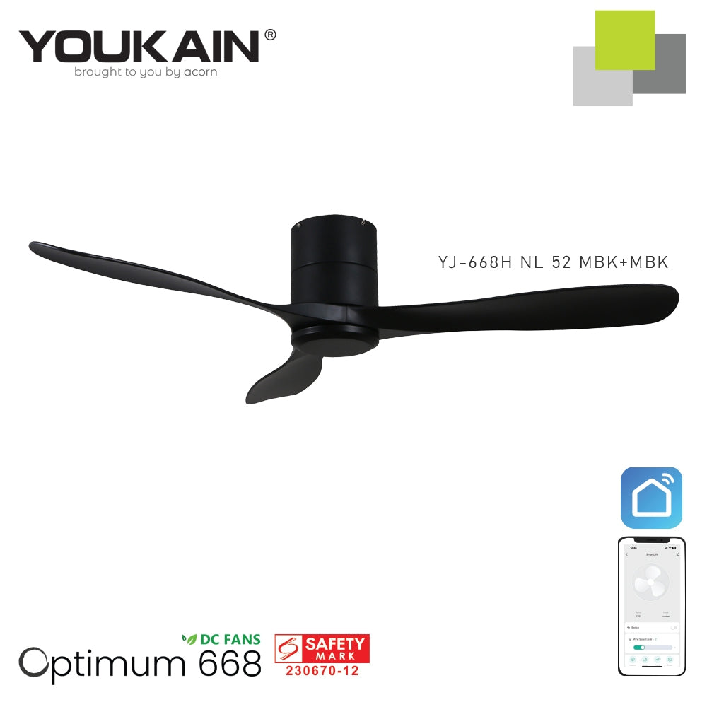 Youkain Optimum YJ-668H Hugger Flush Mount Smart DC Motor Ceiling Fan 36" / 46" / 52" w 24W LED Tri-Color Light*