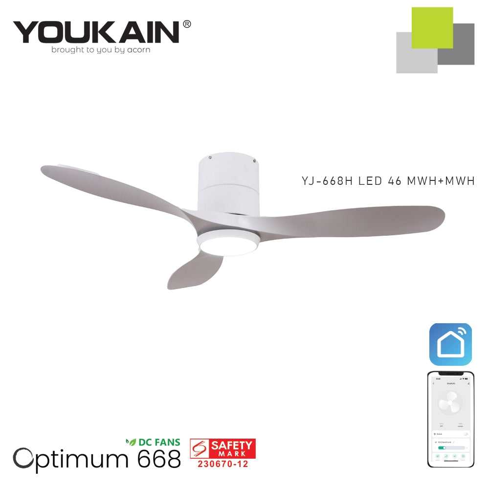 Youkain Optimum YJ-668H Hugger Flush Mount Smart DC Motor Ceiling Fan 36" / 46" / 52" w 24W LED Tri-Color Light*