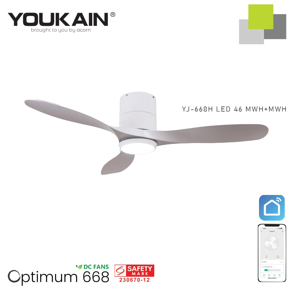 Youkain Optimum YJ-668H Hugger Flush Mount Smart DC Motor Ceiling Fan 36" / 46" / 52" w 24W LED Tri-Color Light*