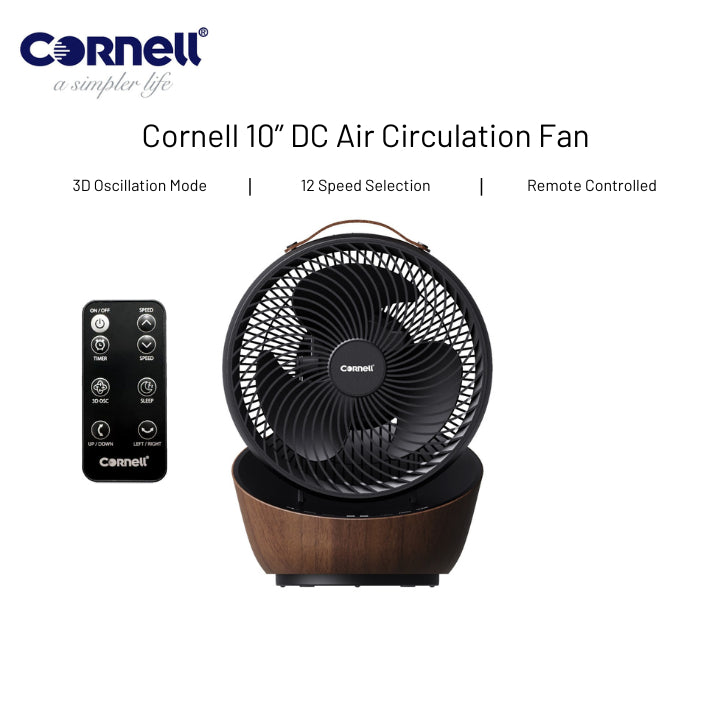 Cornell CFDC10BK DC Motor 10 Inch Air Circulation Fan With Remote