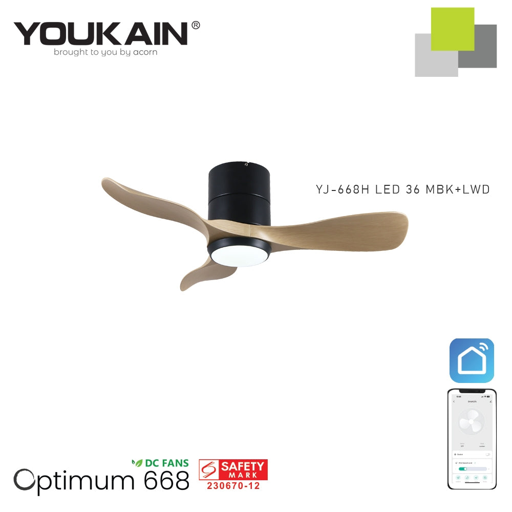 Youkain Optimum YJ-668H Hugger Flush Mount Smart DC Motor Ceiling Fan 36" / 46" / 52" w 24W LED Tri-Color Light*