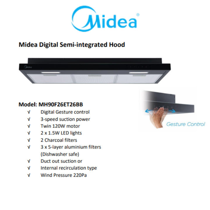 Midea Digital Semi-integrated Hood( MH90F26ET26BB)