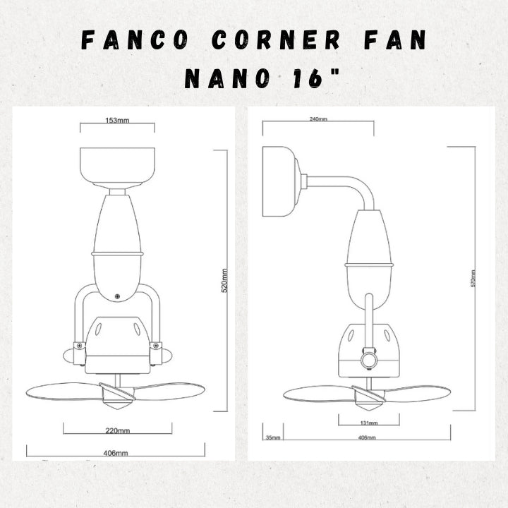 FANCO NANO 16" DC MOTOR CORNER FAN (Installation Service Please Contact Live Seller)