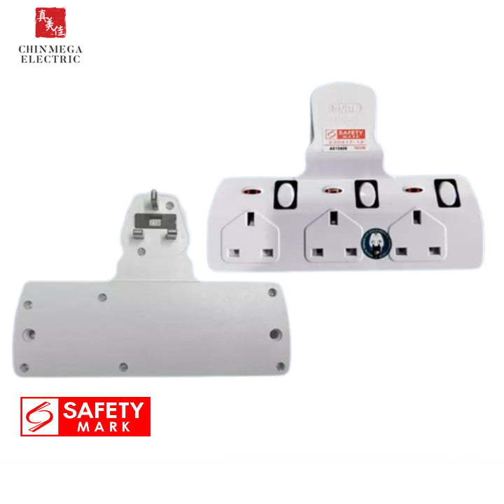 SUM 3 Way T-Adaptor Socket Plug Extension with Neon & Switch TS333N 13A, 250V, 50/60Hz (Singapore Safety Mark)