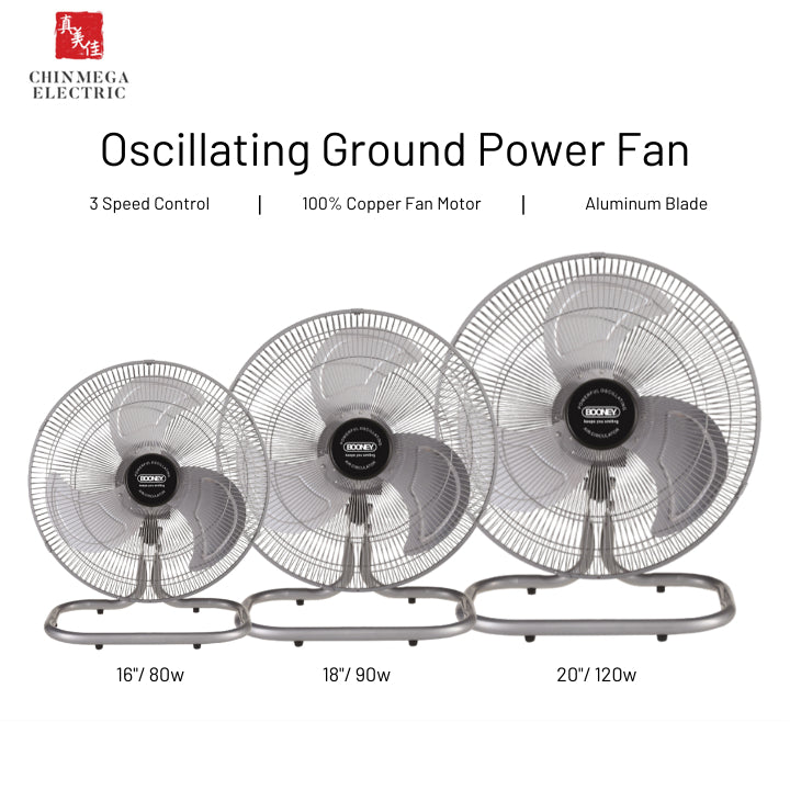 Booney Powerful Oscillating Air Circulator (Floor Power Fan) || 16" (BPF400G) / 18" (BPF450G) / 20" (BPF500G)