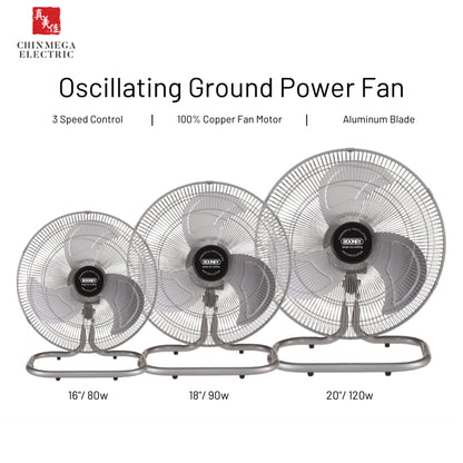 Booney Powerful Oscillating Air Circulator (Floor Power Fan) || 16" (BPF400G) / 18" (BPF450G) / 20" (BPF500G)