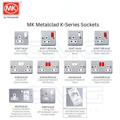 MK Metalclad K-Series 13A Shuttered Heavy Duty Metal Sockets | 1 Gang/ 2 Gang Double Pole Sockets with Box