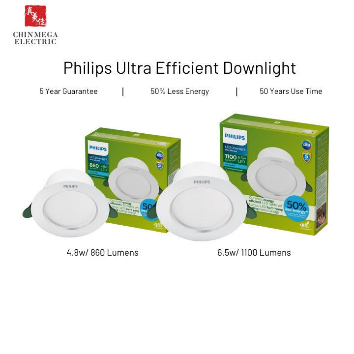 Philips Ultra Efficient LED Downlight 4.8w / 6.5w Recessed Diamond Cut Downlight // 6500k Cool Daylight