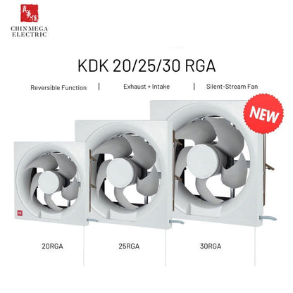 KDK 20/25/30cm 2-Way Wall Mounted Ventilating Fan with pull cord 20/25/30 RGA (Enquire for Installation)