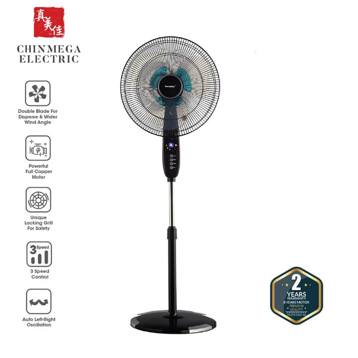 EuropAce 16" Stand Fan With Remote  Control and Timer ESF4160W