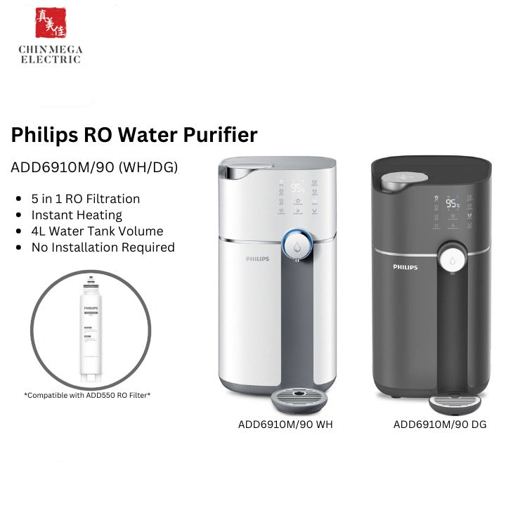 Philips 4L Reverse Osmosis (RO) Water Dispenser With 4 in 1 RO Filter (ADD541) | ADD6910/90 DG/WH (Dark Grey/ White)