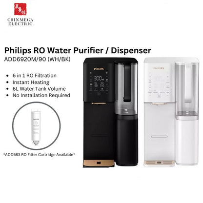 Philips 6L Reverse Osmosis (RO) Water Dispenser With 6 in 1 RO Filter (ADD583) | ADD6920/90 BK/WH (Black/ White)